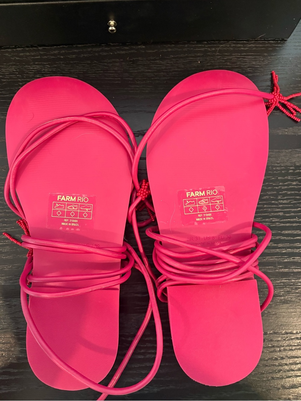 Farm Rio Pink Lace-Up Flat Sandals-Size 8 - Picture 4 of 4